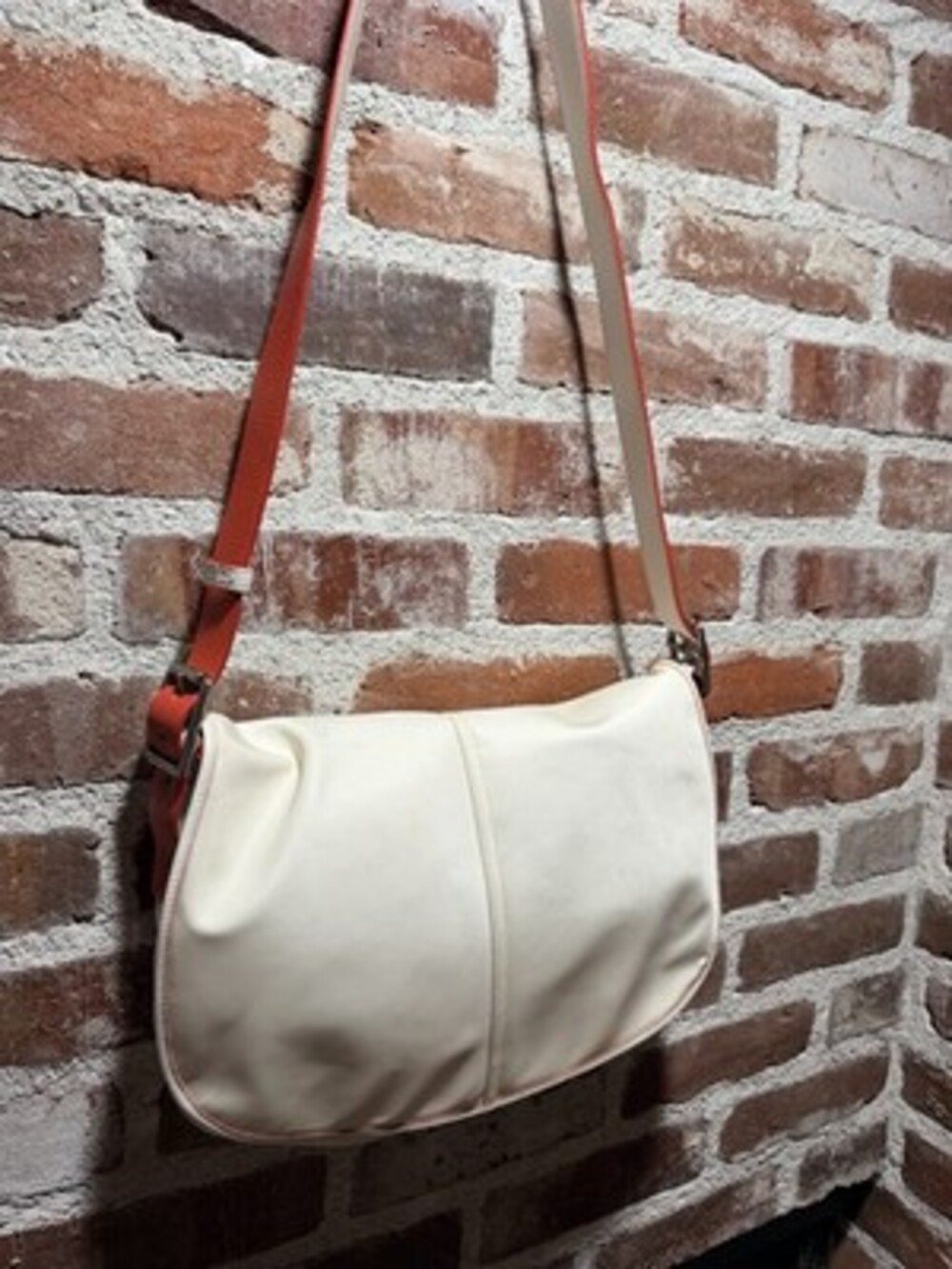 Coach Hamptons Ivory Cream Leather Messenger Crossbody Coral Trim Y2K H3K-6259